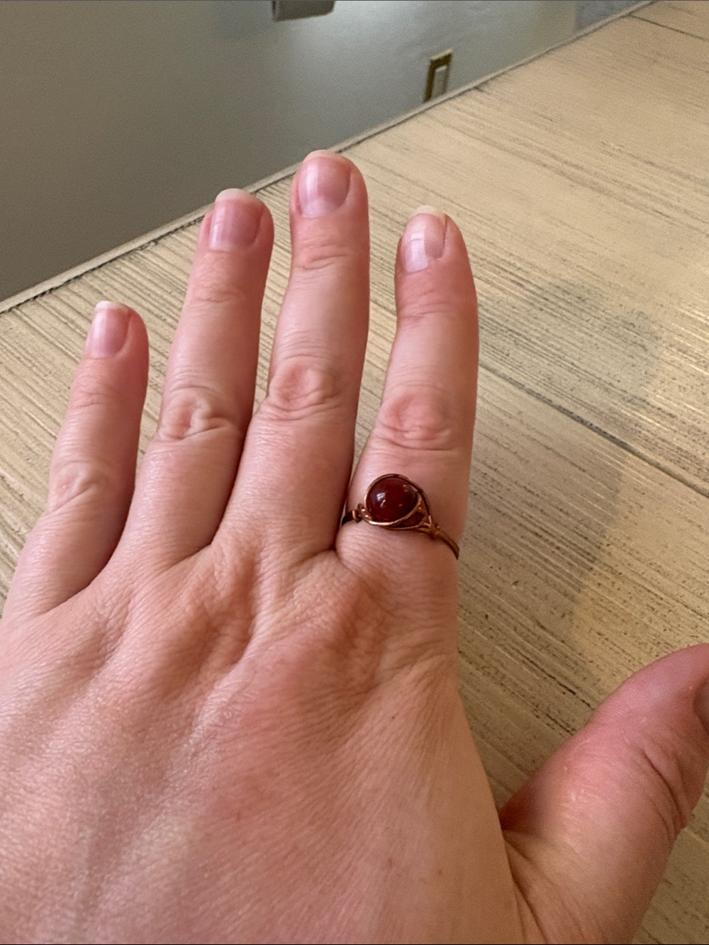Handmade Copper-Plated Wire-Wrap Ring with Carnelian | Size 11.5